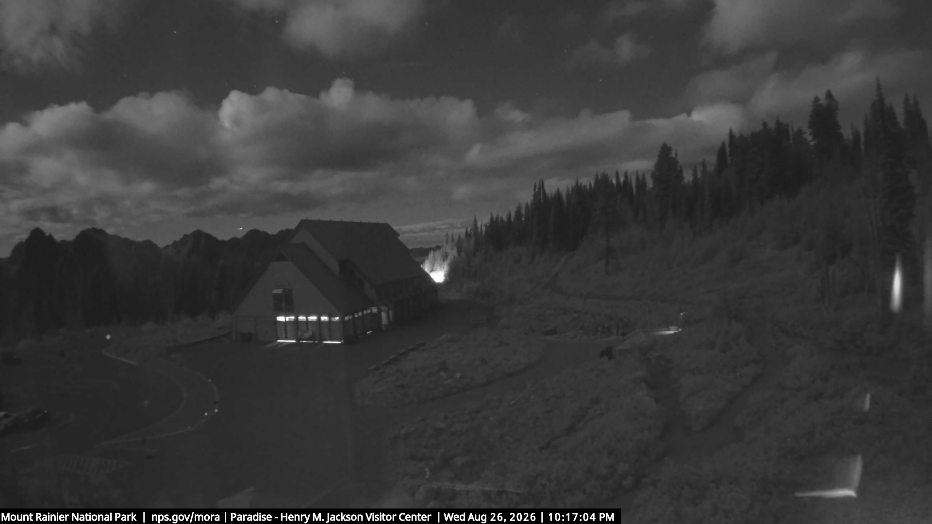 Jackson Visitor Center webcam frame at Paradise on Mount Rainier.