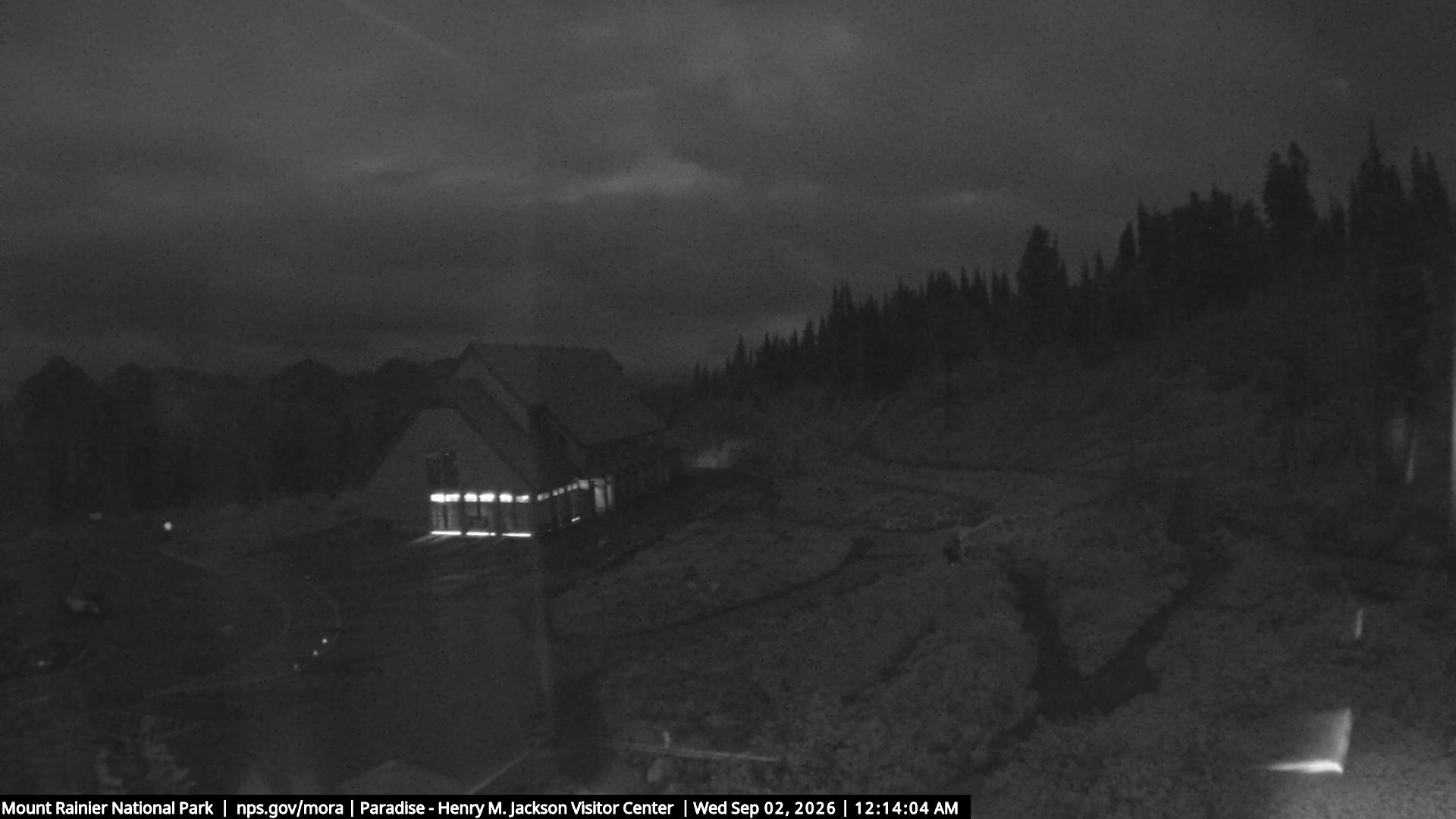 Jackson Visitor Center webcam frame at Paradise on Mount Rainier.