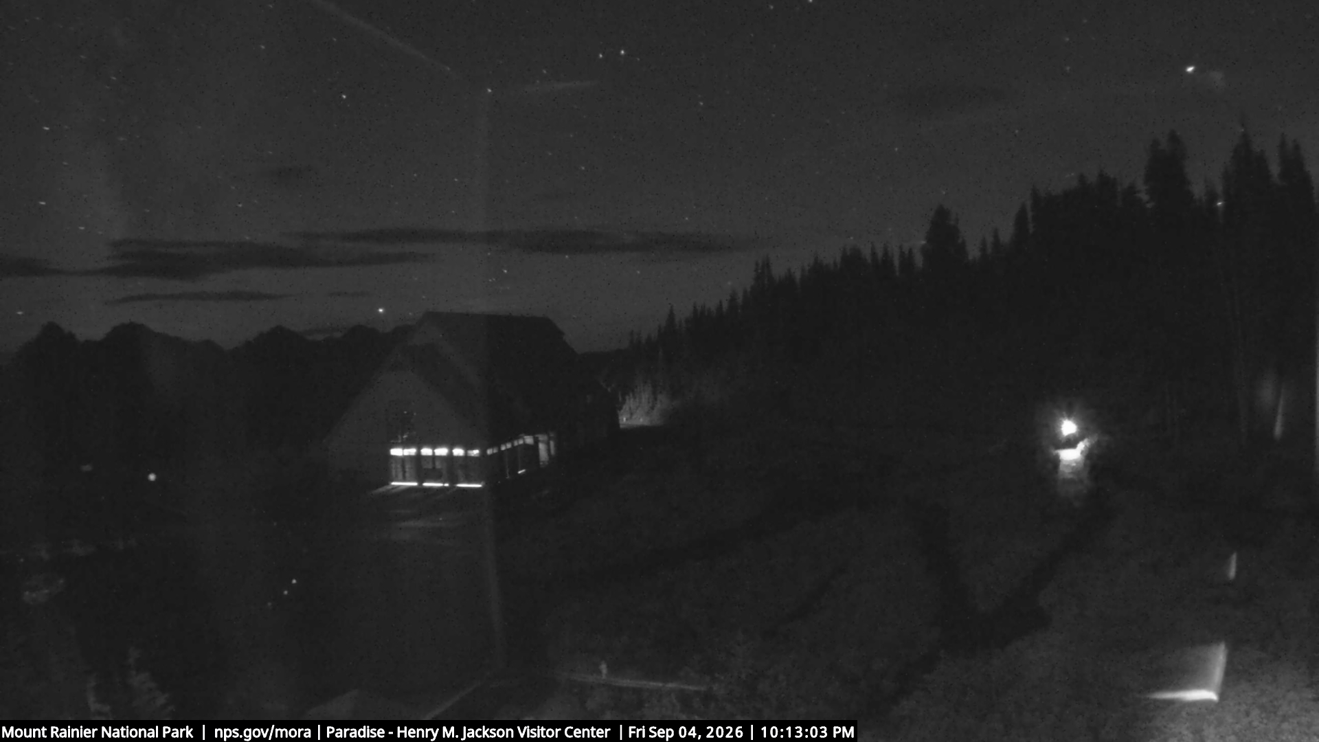 Jackson Visitor Center webcam frame at Paradise on Mount Rainier.