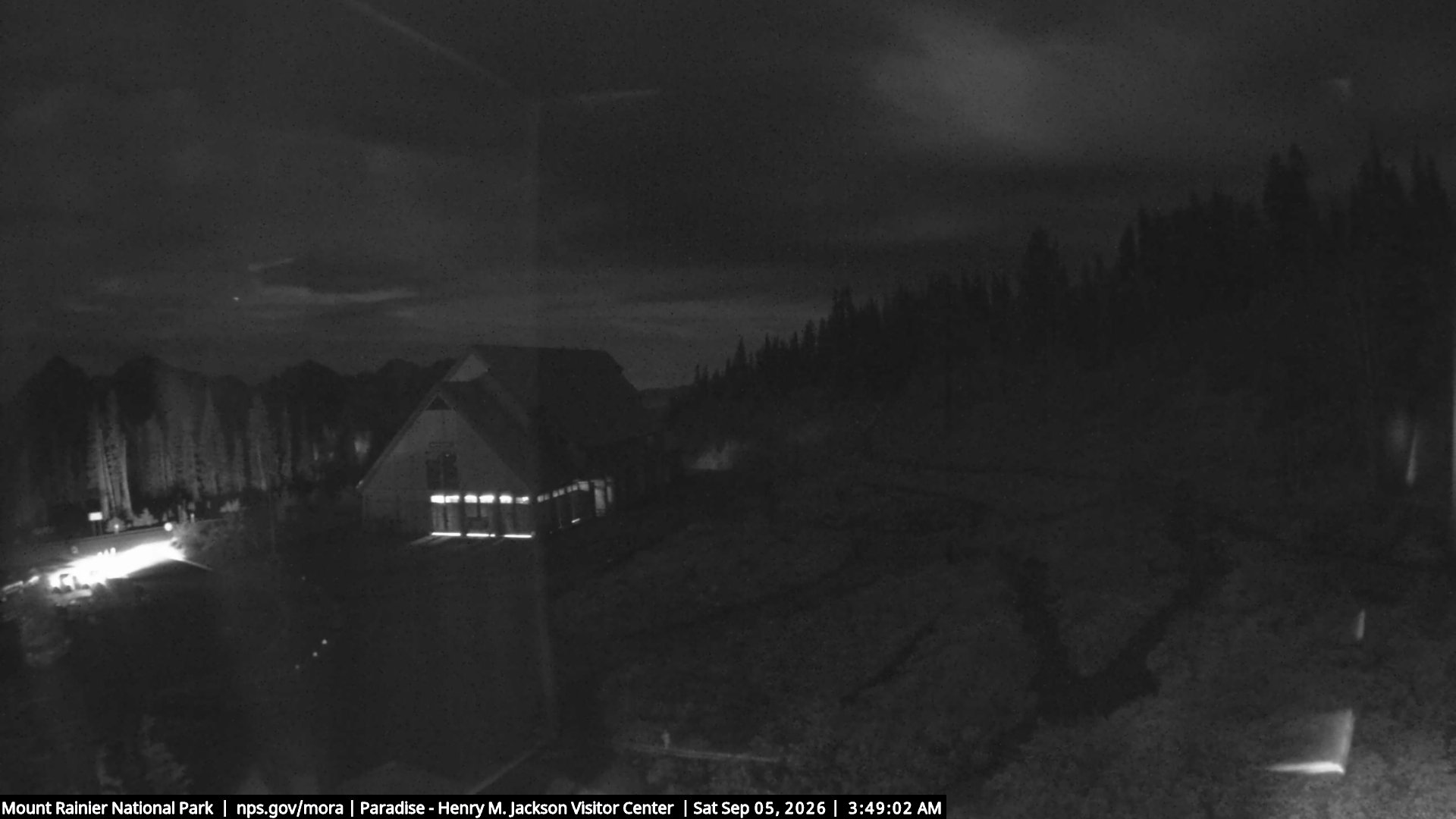 Jackson Visitor Center webcam frame at Paradise on Mount Rainier.