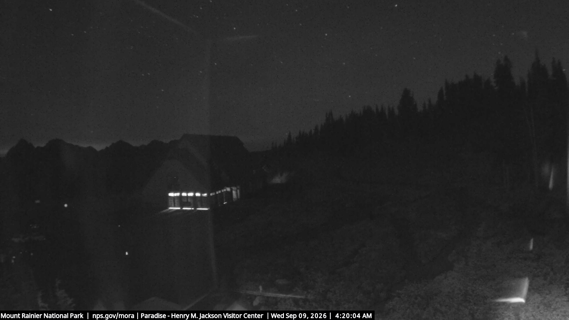 Jackson Visitor Center webcam frame at Paradise on Mount Rainier.