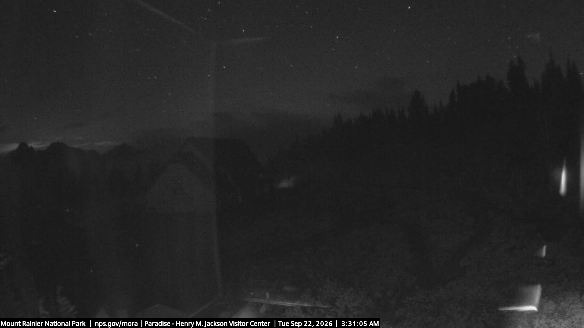 Jackson Visitor Center webcam frame at Paradise on Mount Rainier.