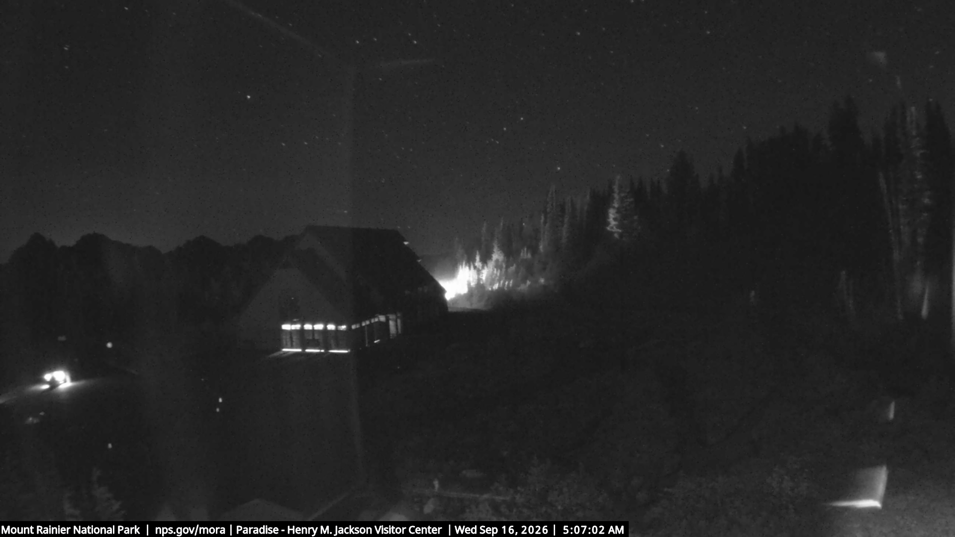 Jackson Visitor Center webcam frame at Paradise on Mount Rainier.