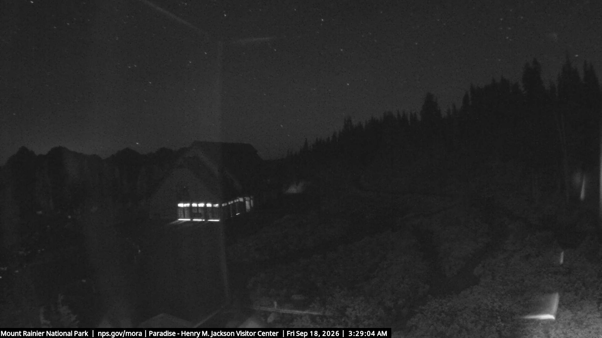 Jackson Visitor Center webcam frame at Paradise on Mount Rainier.
