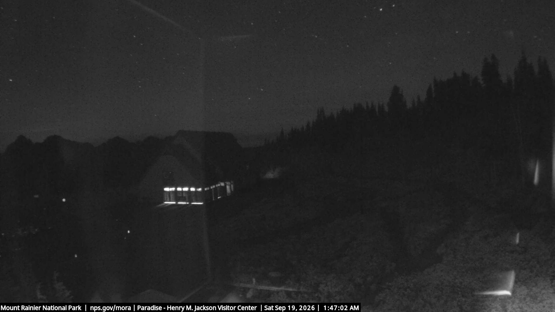 Jackson Visitor Center webcam frame at Paradise on Mount Rainier.