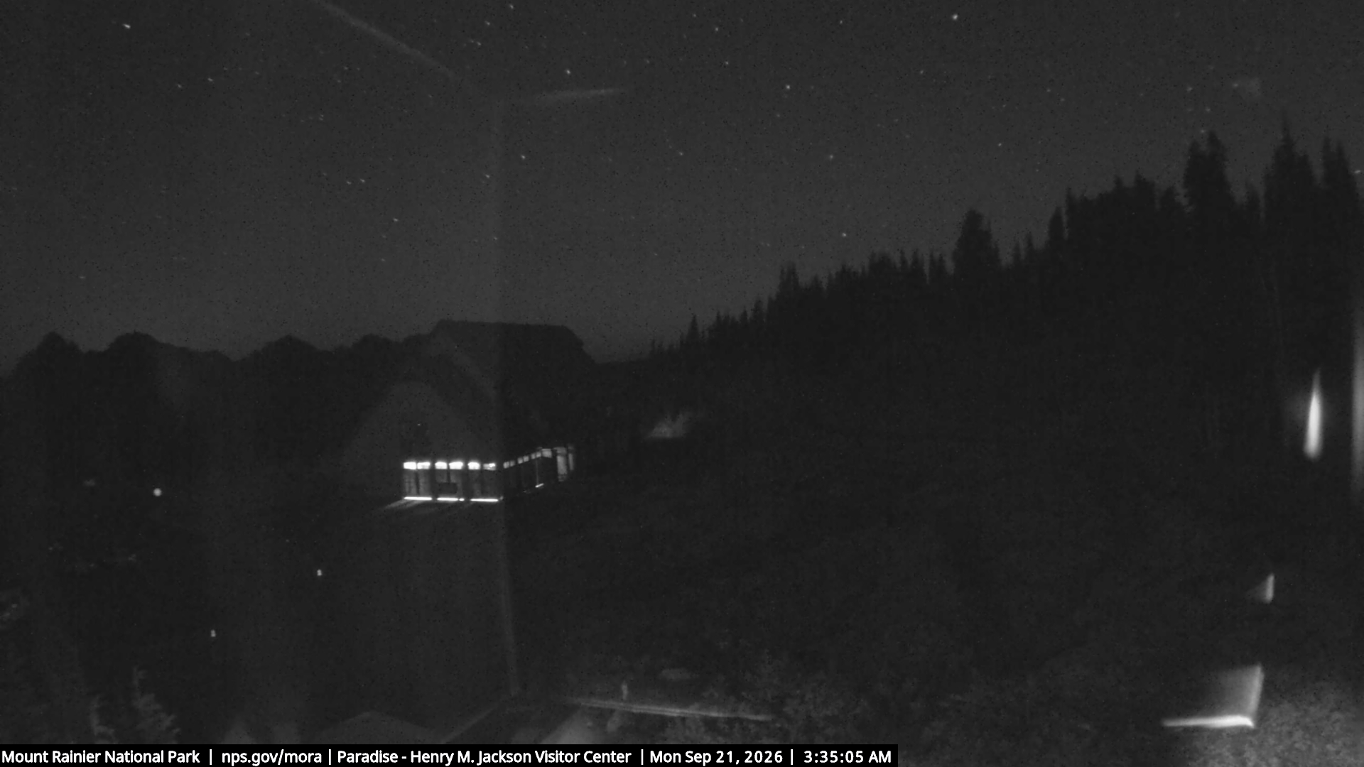 Jackson Visitor Center webcam frame at Paradise on Mount Rainier.