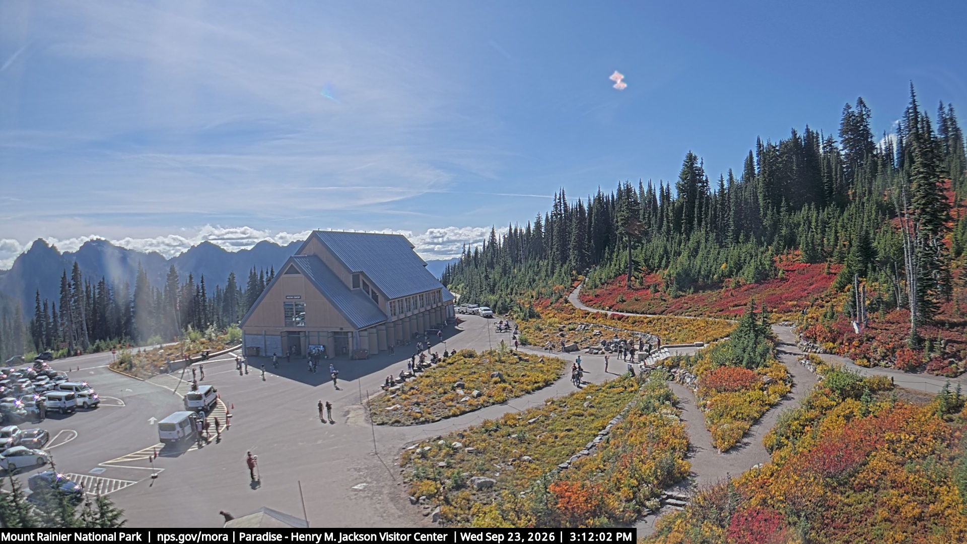 Jackson Visitor Center webcam frame at Paradise on Mount Rainier.