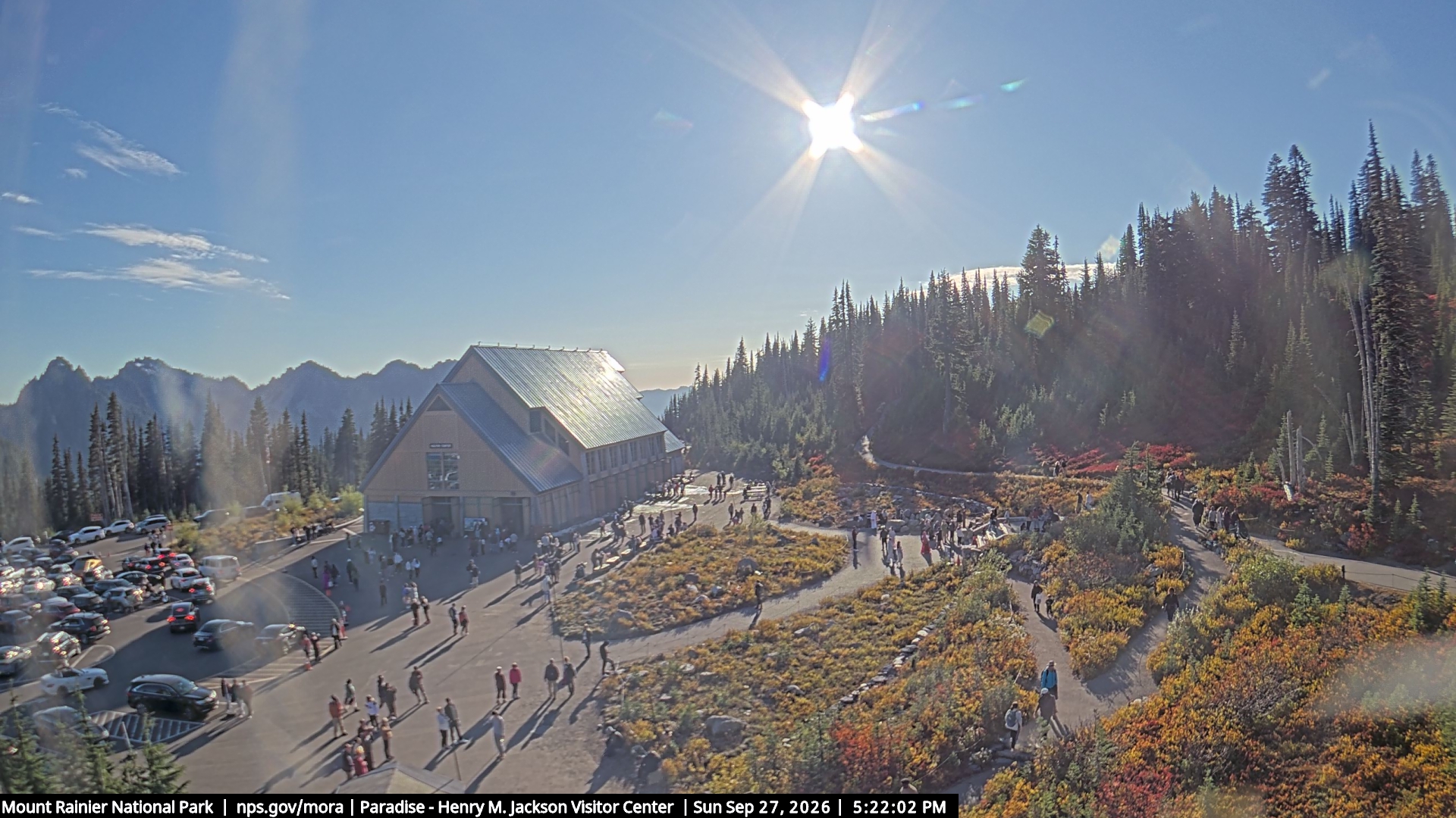 Jackson Visitor Center webcam frame at Paradise on Mount Rainier.