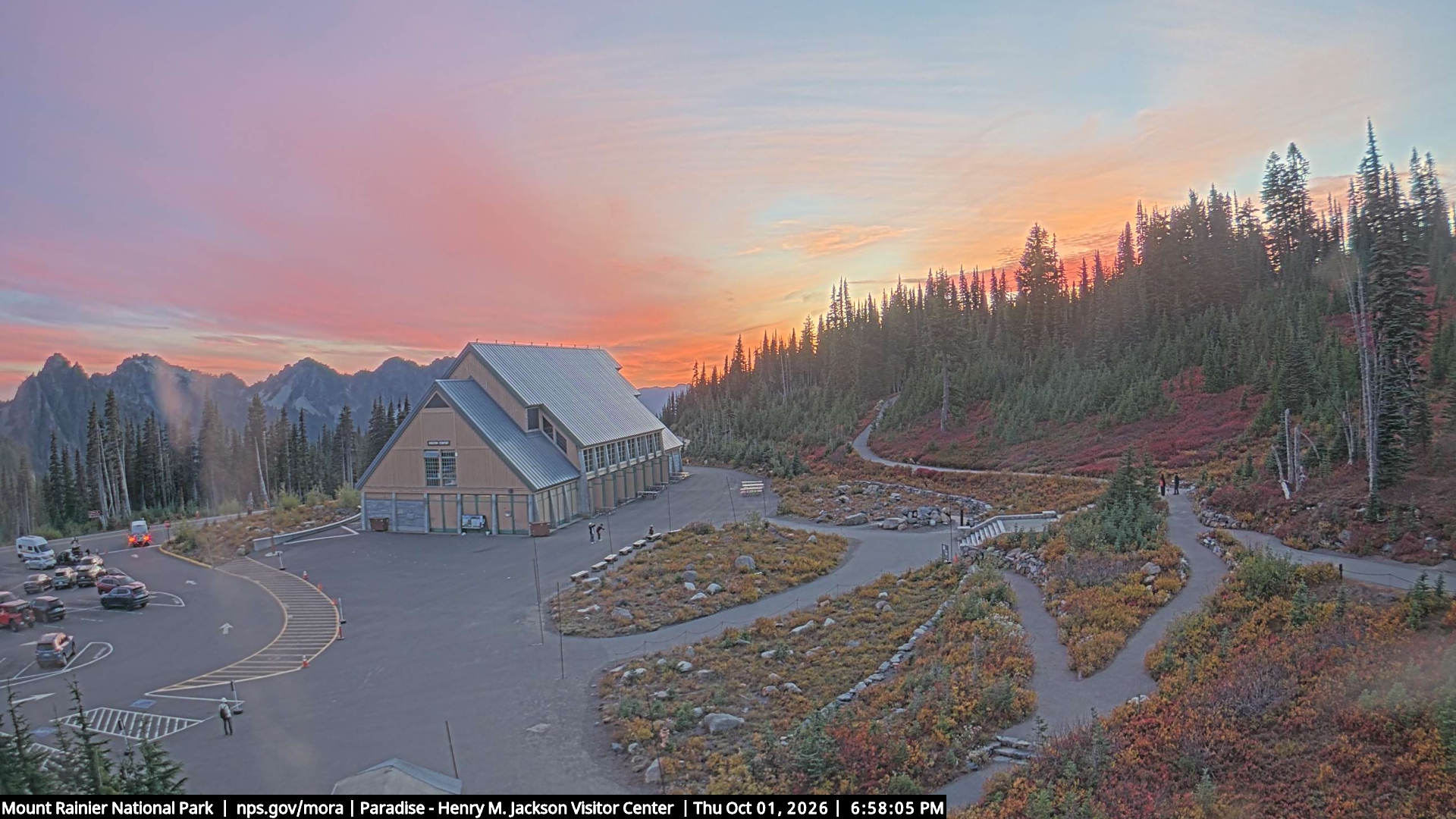 Jackson Visitor Center webcam frame at Paradise on Mount Rainier.