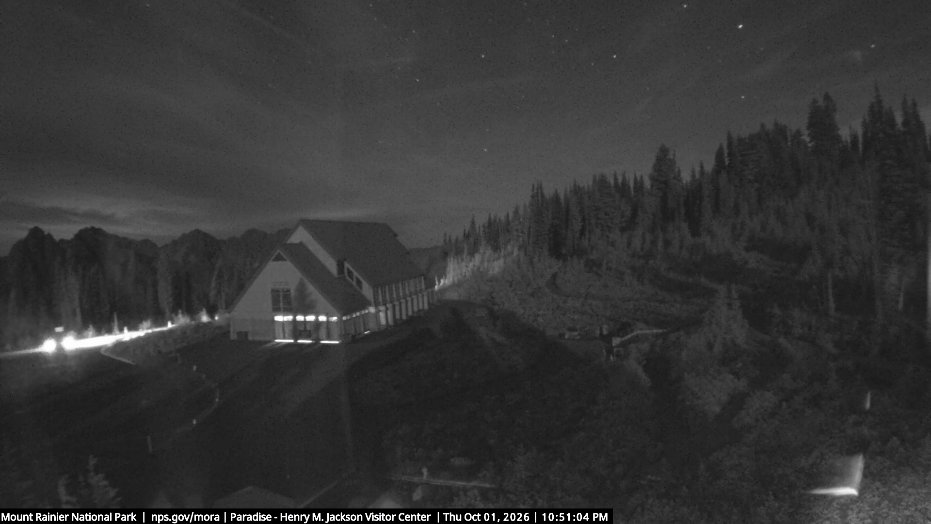 Jackson Visitor Center webcam frame at Paradise on Mount Rainier.