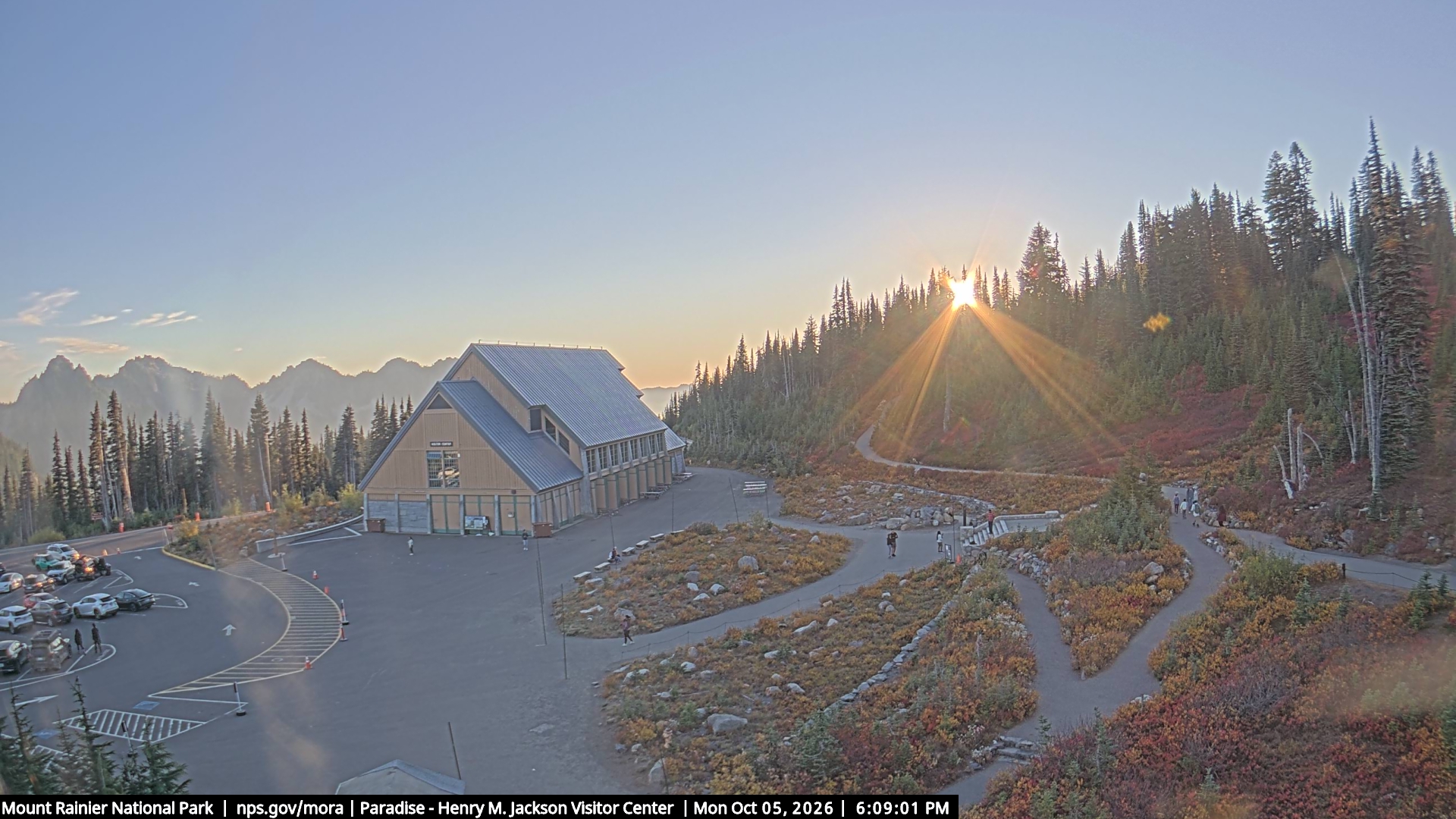 Jackson Visitor Center webcam frame at Paradise on Mount Rainier.