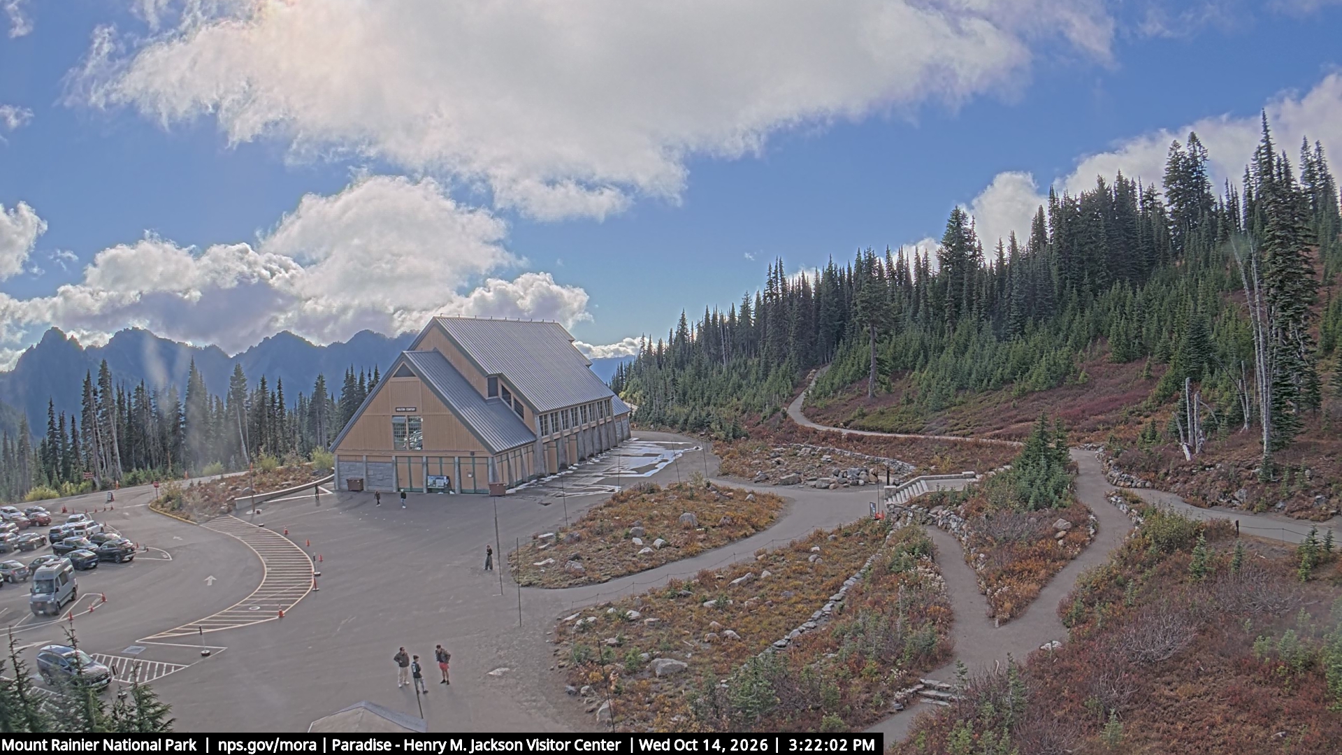 Jackson Visitor Center webcam frame at Paradise on Mount Rainier.
