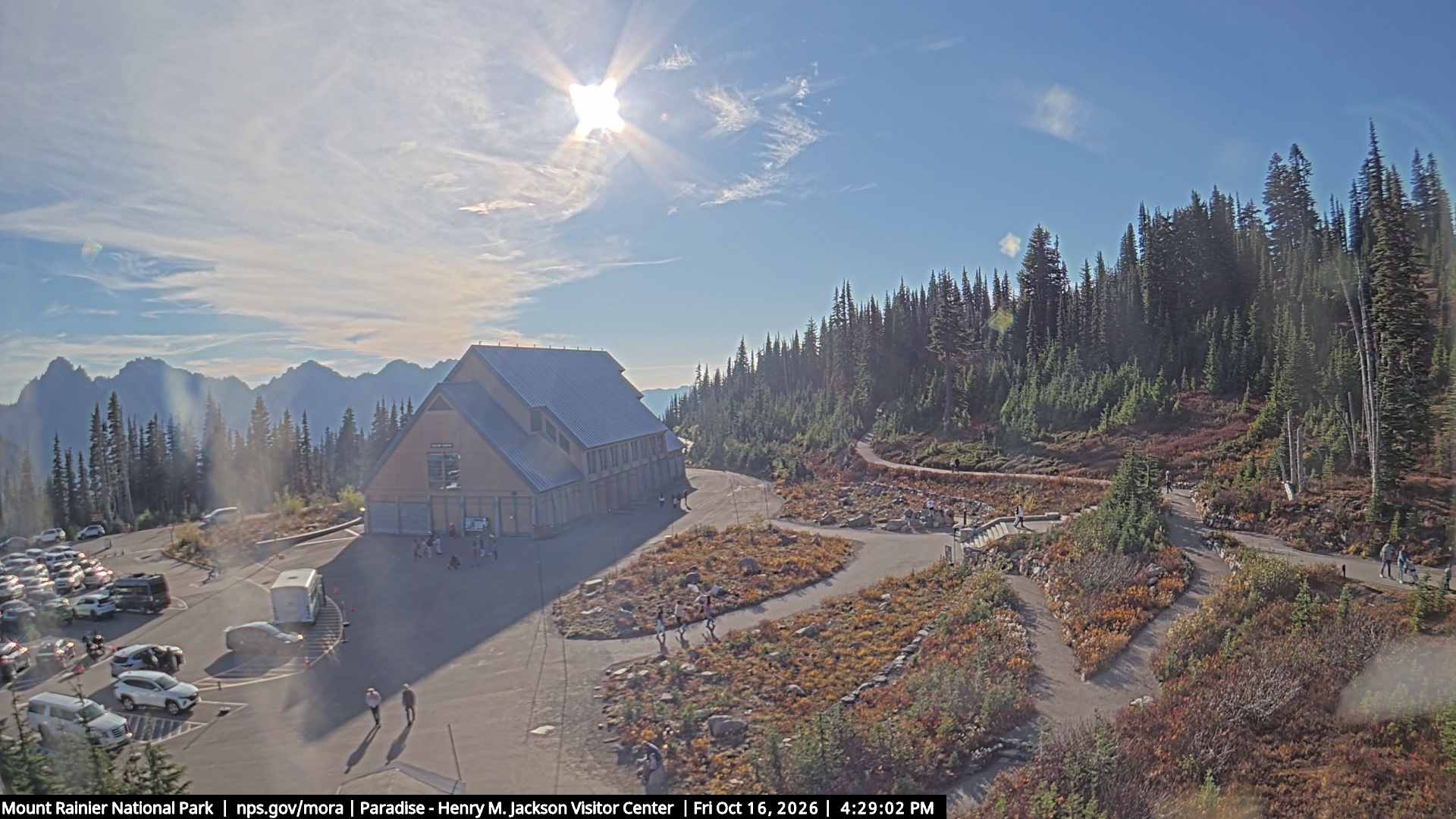 Jackson Visitor Center webcam frame at Paradise on Mount Rainier.