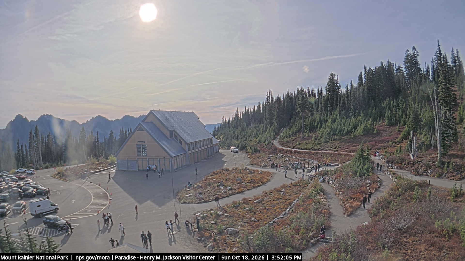 Jackson Visitor Center webcam frame at Paradise on Mount Rainier.