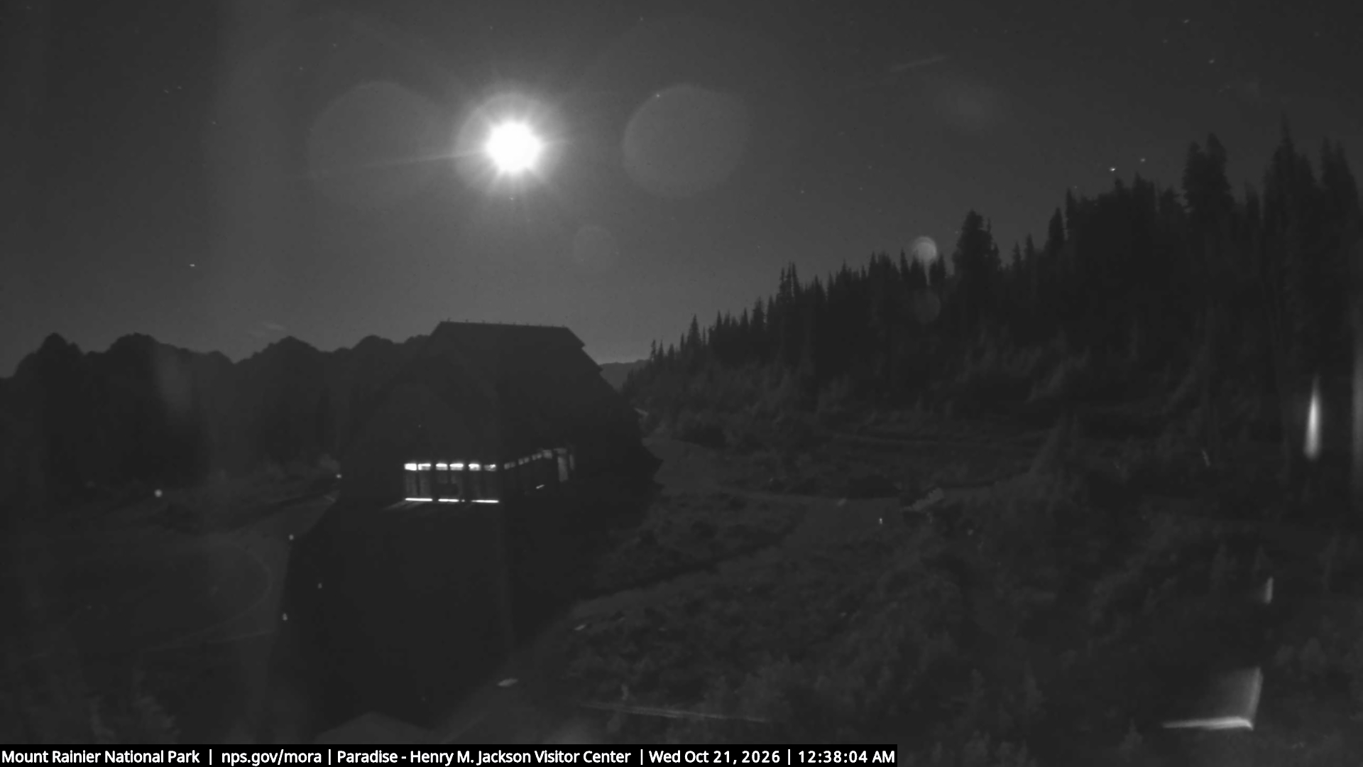 Jackson Visitor Center webcam frame at Paradise on Mount Rainier.