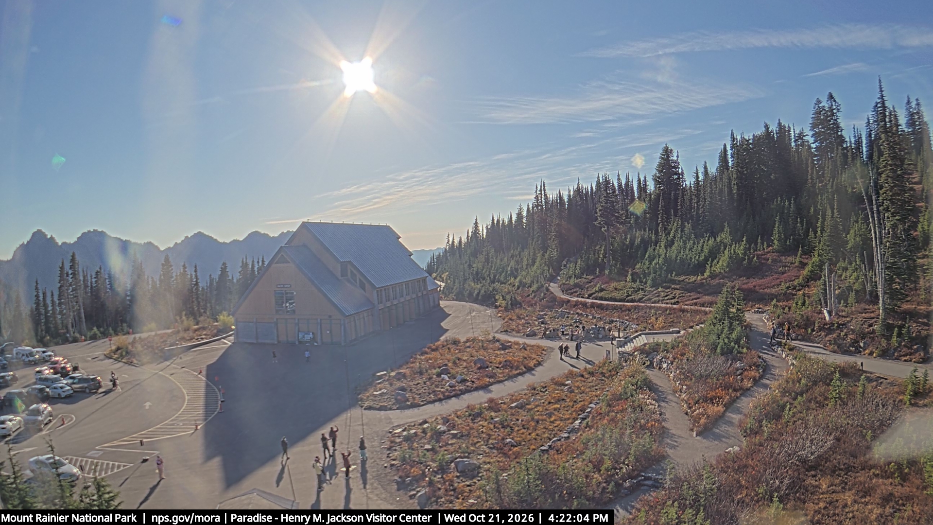 Jackson Visitor Center webcam frame at Paradise on Mount Rainier.
