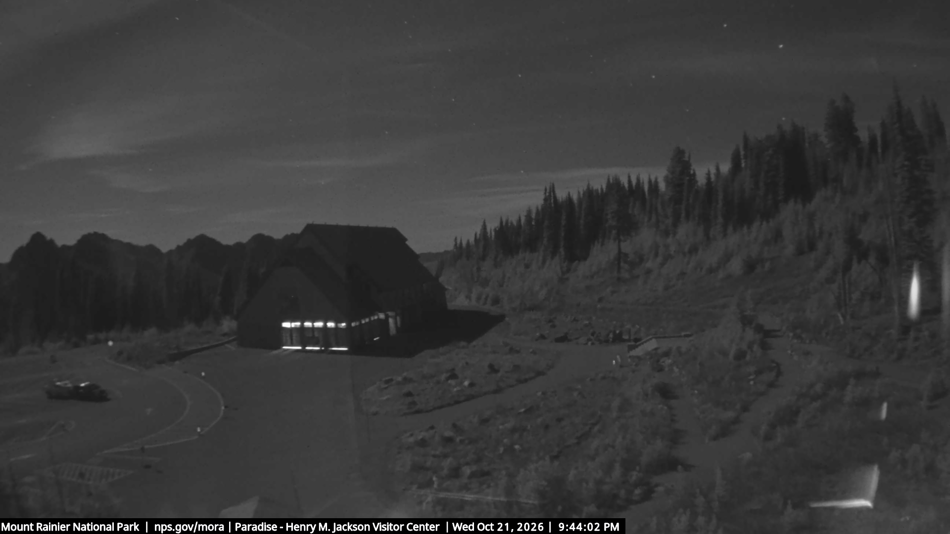 Jackson Visitor Center webcam frame at Paradise on Mount Rainier.