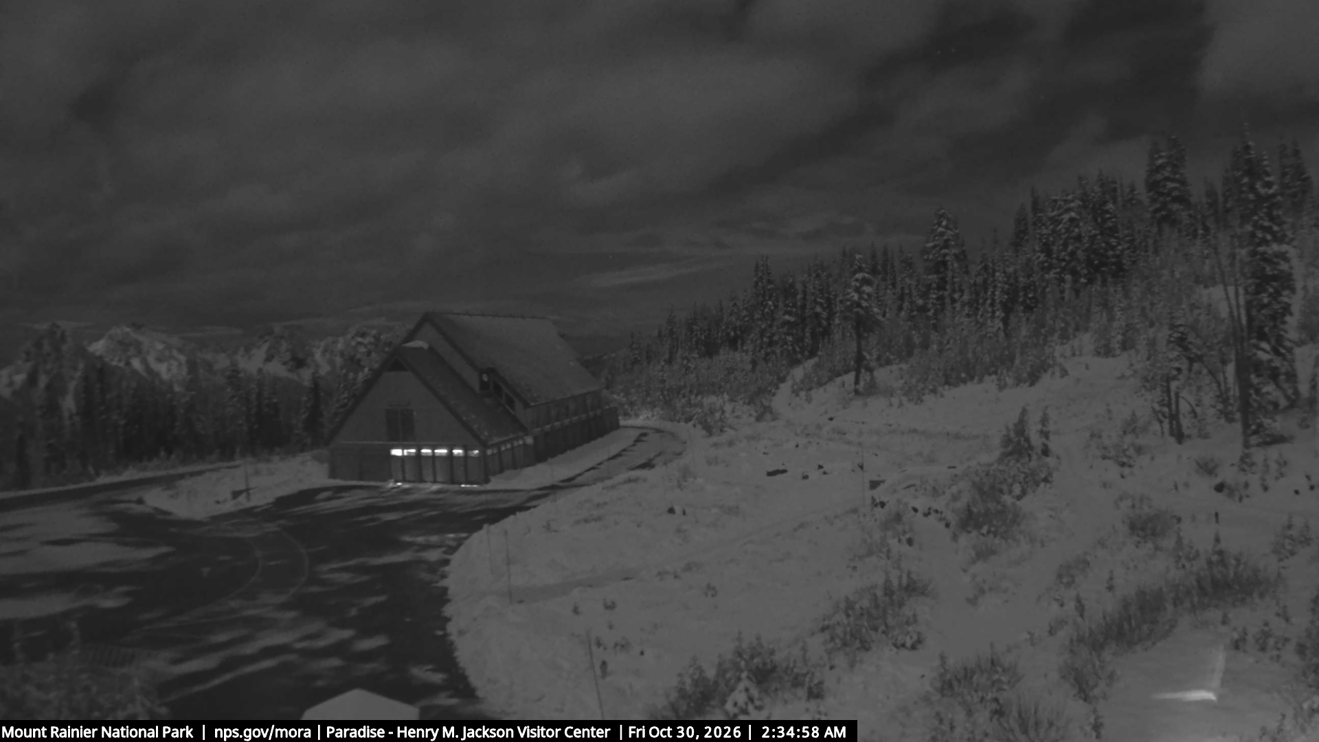 Jackson Visitor Center webcam frame at Paradise on Mount Rainier.