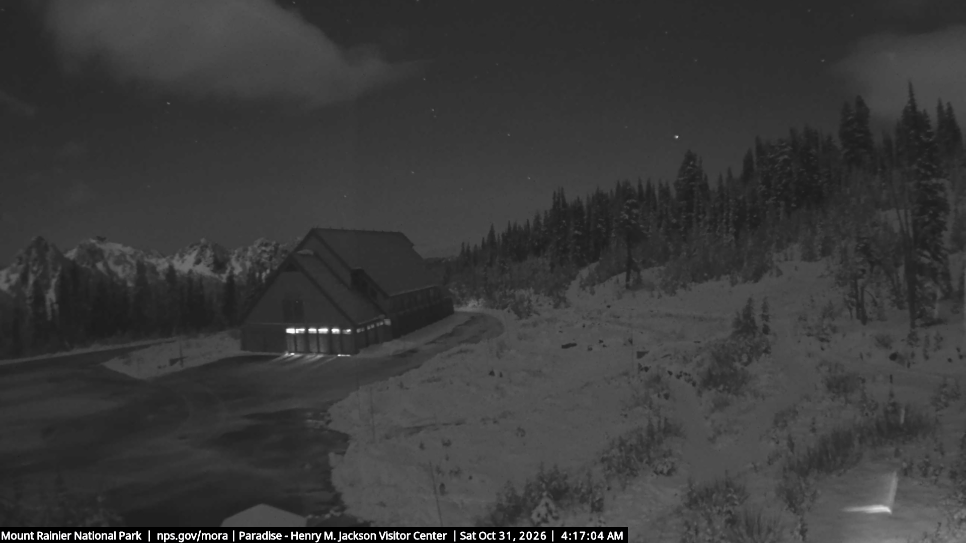 Jackson Visitor Center webcam frame at Paradise on Mount Rainier.