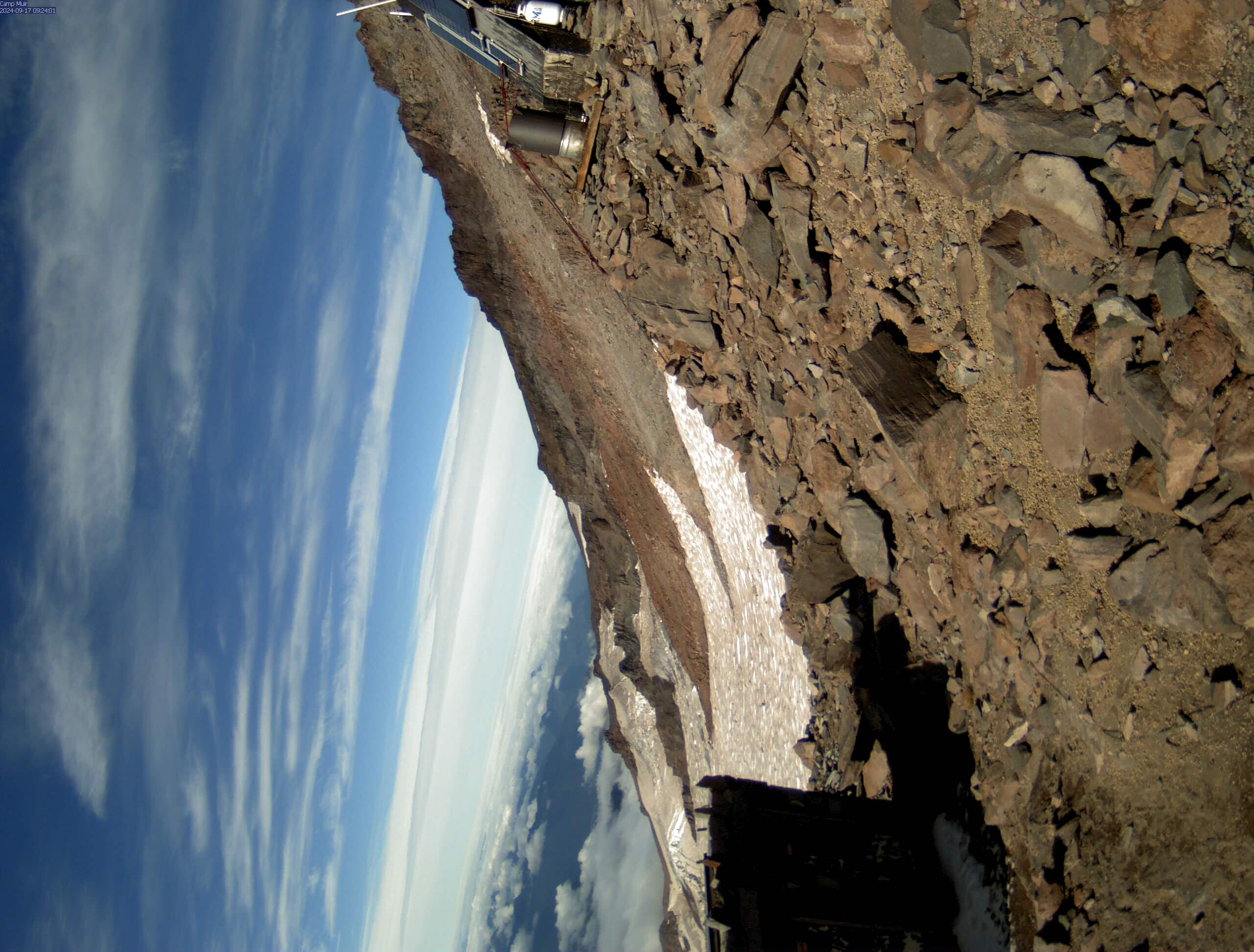 Looking south over some of the Camp Muir buildings. Still image captured from webcam on June 5, 2013. 