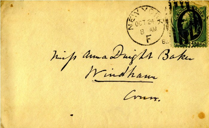 Envelope Addressed to Anna Dwight Baker from Julian Alden Weir