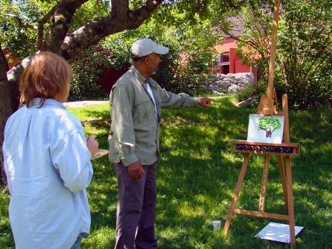 Impressionist Master Artist and Instructor Dmitri Wright with Workshop Participant