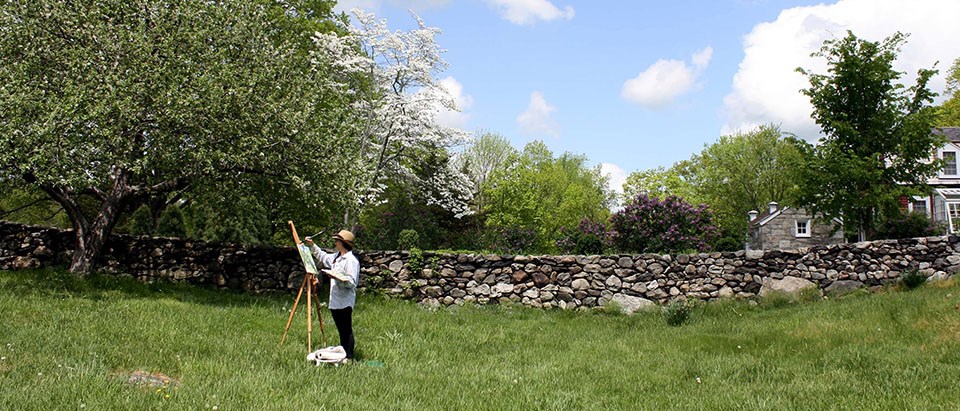 Artist painting in spring