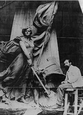 Fernand Hamar with model of Victory and the American Eagle.  George Peabody Wetmore Papers, Manuscript Division, Library of Congress.
