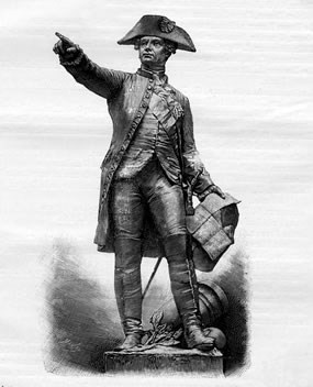 Engraving of Rochambeau figure from the Marshal de
Rochambeau Statue, Vendôme, France. Jules Michel,
Album & Livre d’or des Fêtes Franco-Américaines de 1900. Paris: Librairie des “Tablettes du XXc Siècle,” 1900.