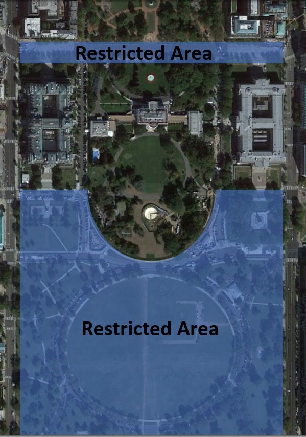 Map of areas of President's Park closed for 6/12/2023 NCAAA event at the White House