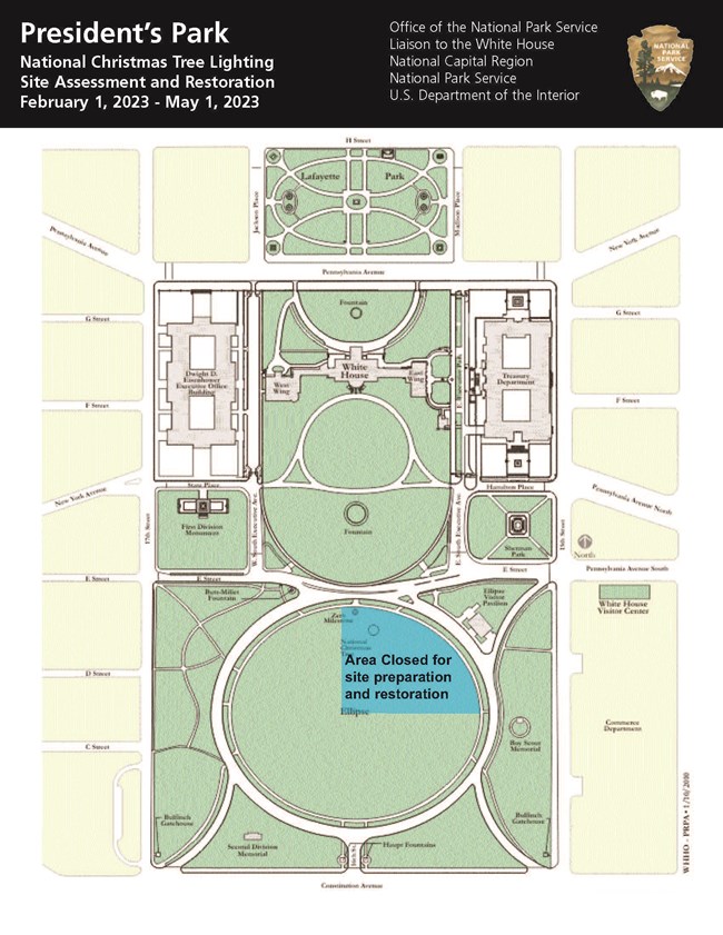 Map showing closed area on the Ellipse for turf restoration.