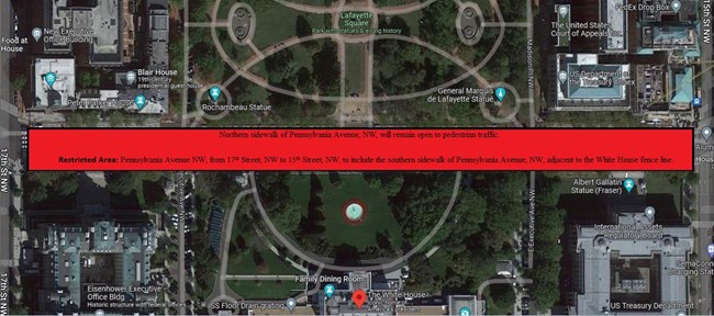 Map of Closure for White House North Grounds Paving Project - White House Sidewalk