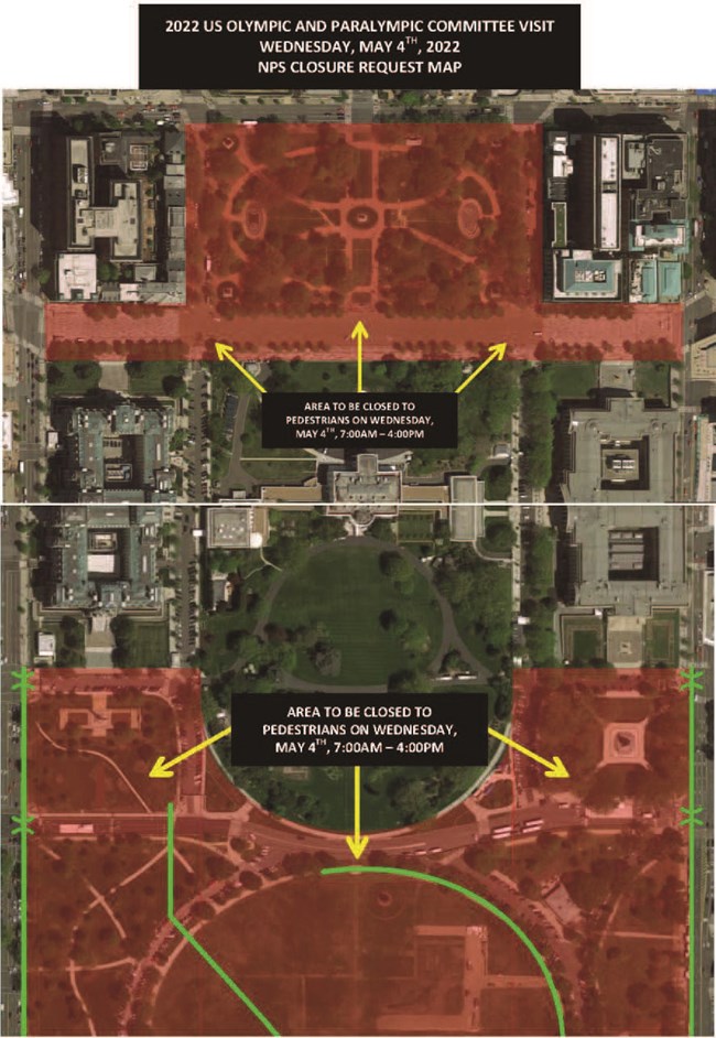 Closure map for 5/4/2022 Team USA Olympic Event at the White House