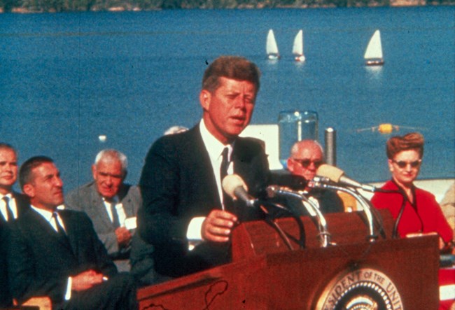 U.S. President John Fitzgerald Kennedy dedicating Whiskeytown Dam