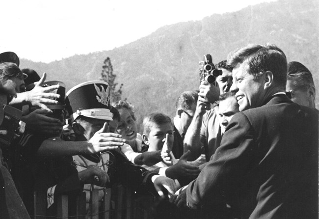 President Kennedy with crowd at dedication of Whiskeytown Dam in September 1963.