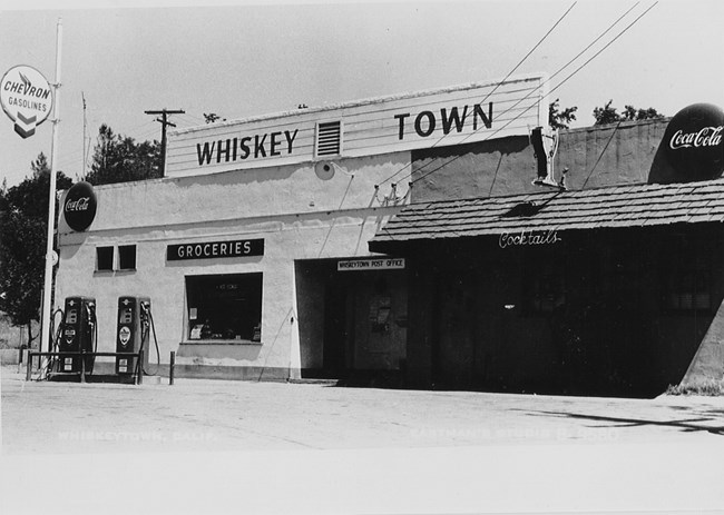 Black and white photo of Whiskeytown Post Office and General Store, circa 1965.