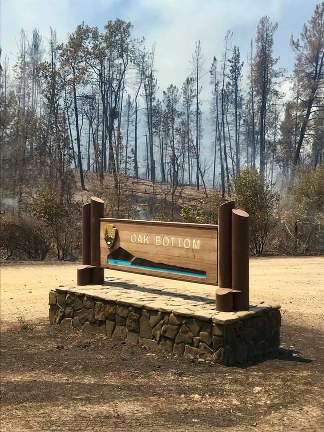 Oak Bottom entrance following Carr Fire