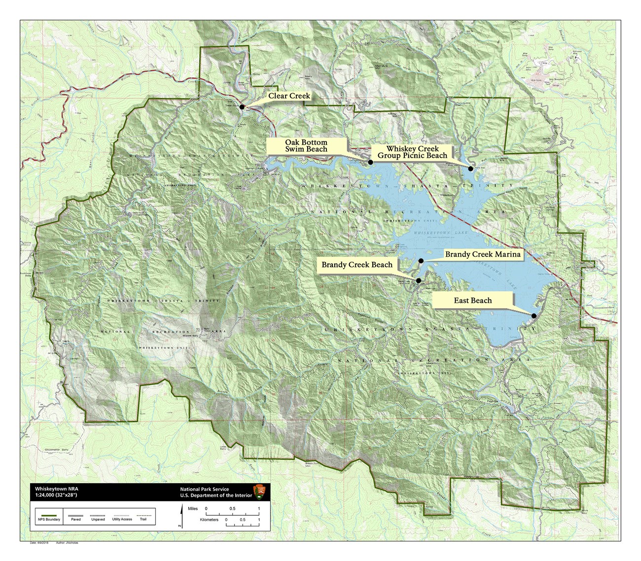 Water quality testing sites around Whiskeytown.