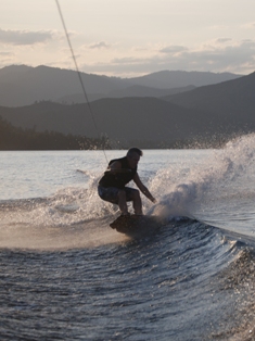 Dr. Paul Davis of Redding enjoying Whiskeytown's cool waters on his wakeboard.