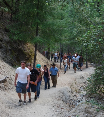 School group hiking to the falls