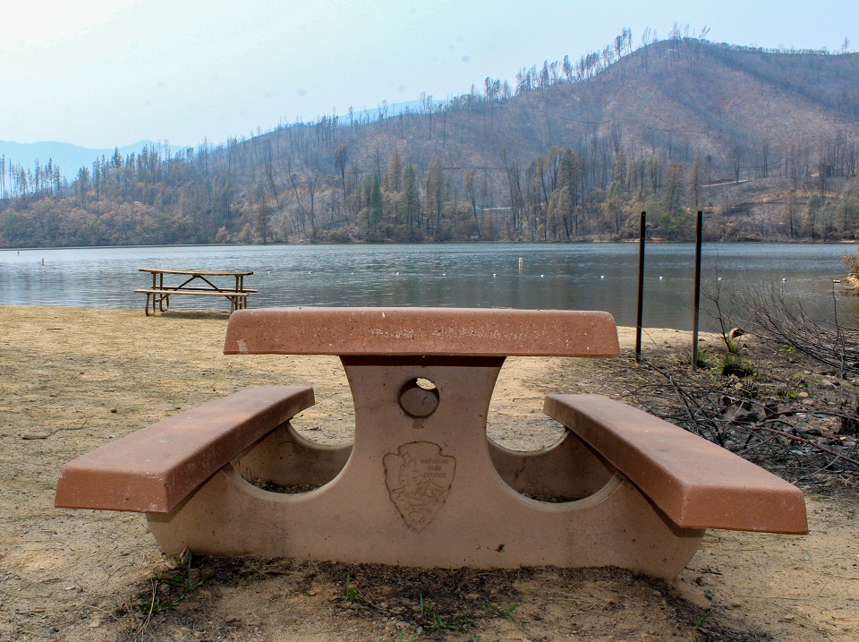 WHIS Picnic Table Picnic table in an area that was recently burned by a wildfire