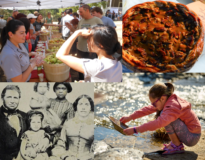 Harvest Festival Collage 2024 Clockwise from top left: scenes from past Harvest Festivals; circa 1860 photo of Camden Family including Kate Camden.