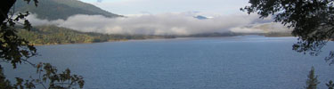 Whiskeytown lake with fog on the horizon