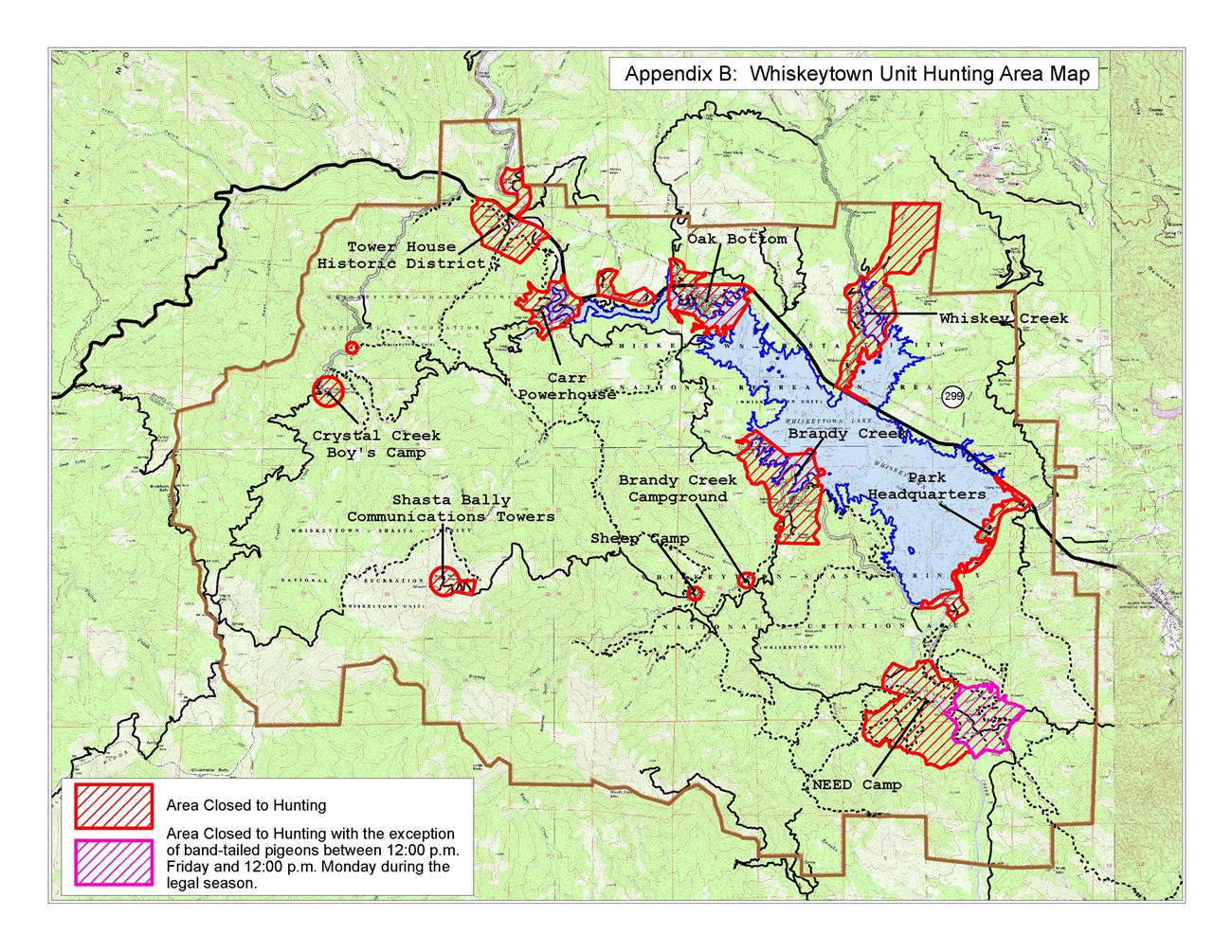 Whiskeytown Hunting Area Map Showing Closed Areas