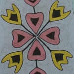 close-up of intricate bead work depicting a stylized flower close-up of intricate bead work depicting a stylized flower