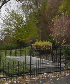 large, horizontal marble slab surrounded by iron fence large, horizontal marble slab surrounded by iron fence