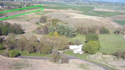 Ariel view of Whitman Mission National Historic Site. Location of new streambed highlighted in green.