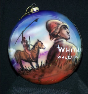 Christmas ornament with Marcus and Cayuse on horse in view