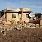 A tan building
