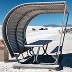 A covered picnic table